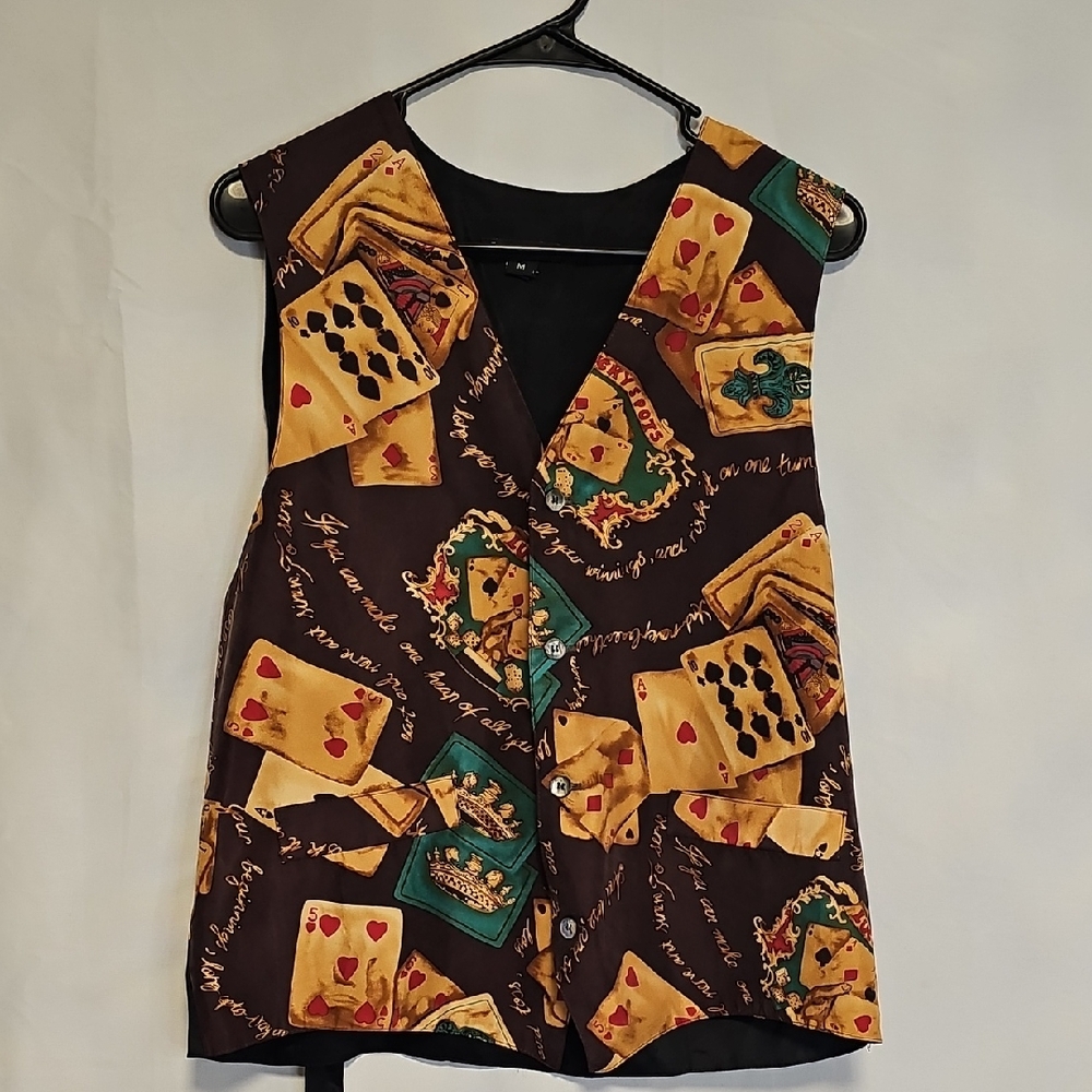 Silk Club Playing Card Pattern Vest Vintage Womens Medium